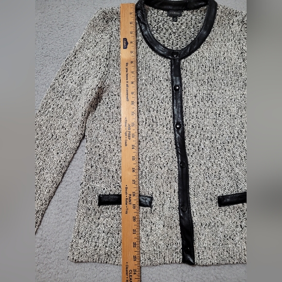 Talbots Black and Silver Button Up Cardigan Jacket Black Faux Leather Trim XS - Picture 7 of 11